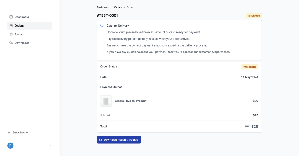 Payment instructions within customer dashboard